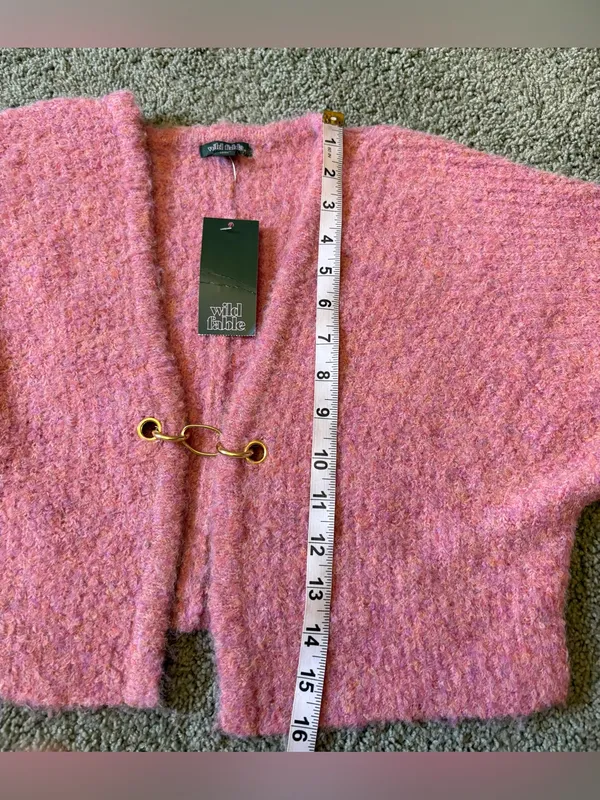 Wild Fable Pink Fuzzy Cropped Cardigan Sweater Wool Blend Size XXS NWT - Image 3