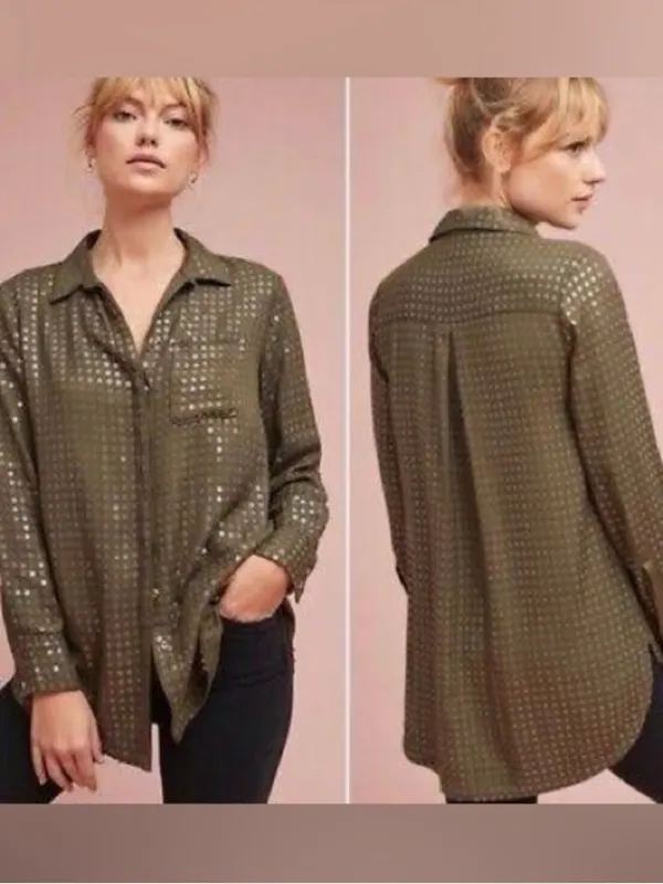 Anthropologie Maeve Sequin Button Down Top Size Large NWT - Image 2