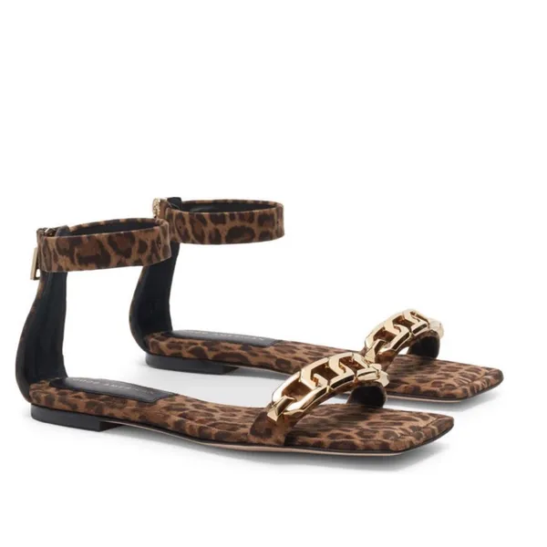 NEW GOOD AMERICAN Ankle Strap Sandal In  Leopard - Image 5