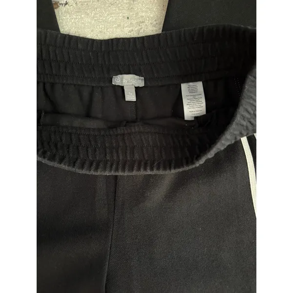 T by Talbots Black Wide Leg Pants Small Petite White Stripe Sporty Preppy - Image 5
