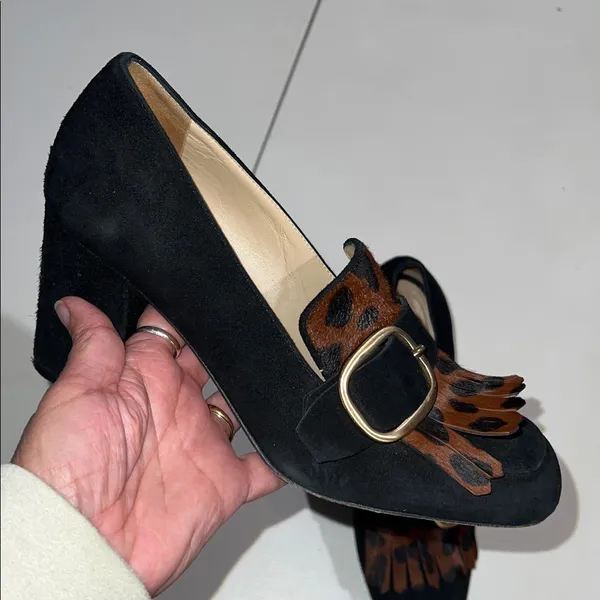 M. Gemi Lettura Block Heel buckled Fringe Loafer size 37 made in Italy leopard - Image 3