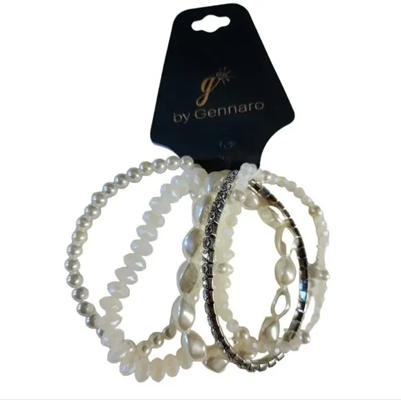 NWT G by Gennaro Faux Pearl and Rhinestone Bracelets Set of 5 - Image 2