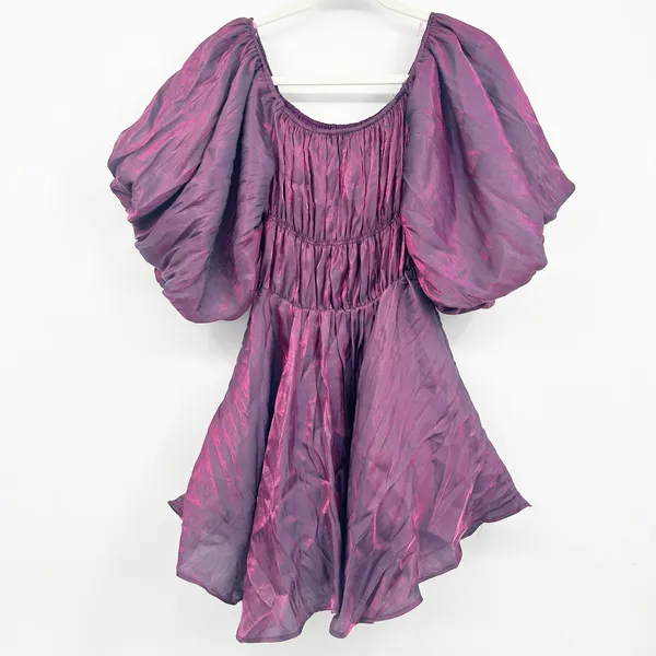 Altar'd State Womens Holographic Purple Amabella Puff Sleeve‎ Mini Dress Size S - Image 10