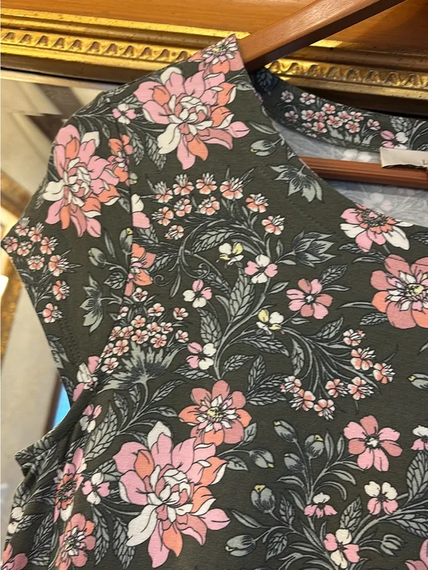 Loft Green & Pink Floral Swing Dress - Size XS - Image 2