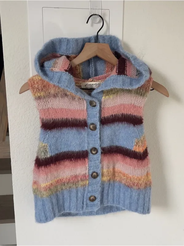 NWT Free People Rosetta Knit Wool Hooded Sweater Vest in Stripes - Image 3