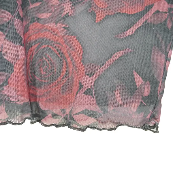 Cosmic Aura Red Rose Floral Mesh Crop Top Lace Trim Bell Sleeve Y2K Gothic Sheer - Image 5