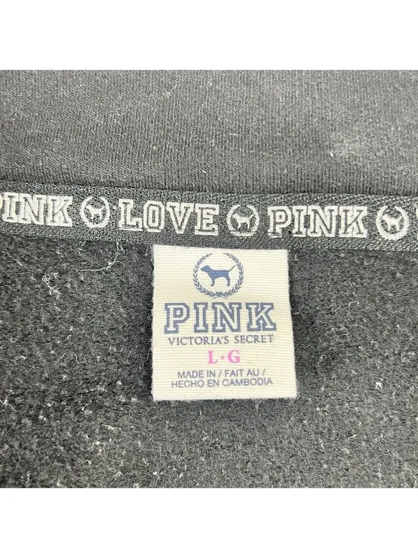 Vtg Y2K Victoria's Secret PINK 'Love Pink' Half Zip Sweatshirt Size L Black - Image 8