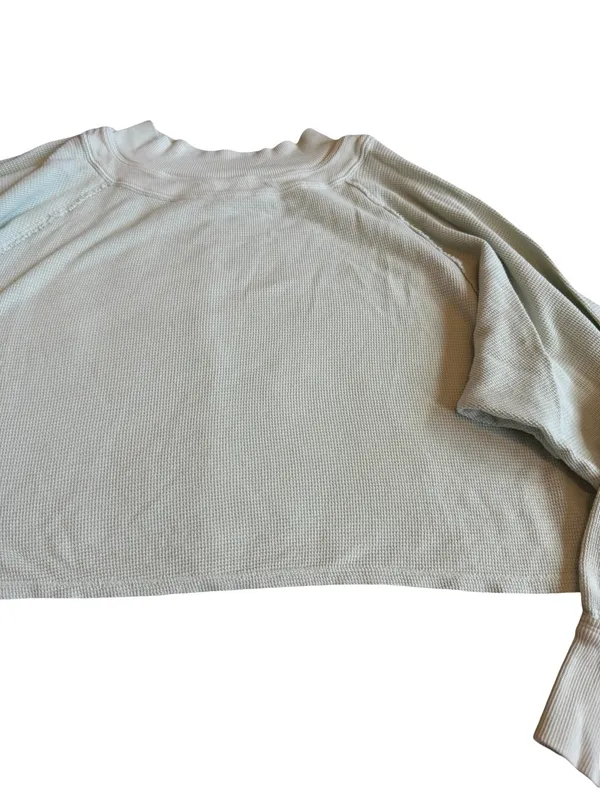 We The Free People Light Green Pullover Sweater Stretch Waffle Knit Size Medium - Image 6