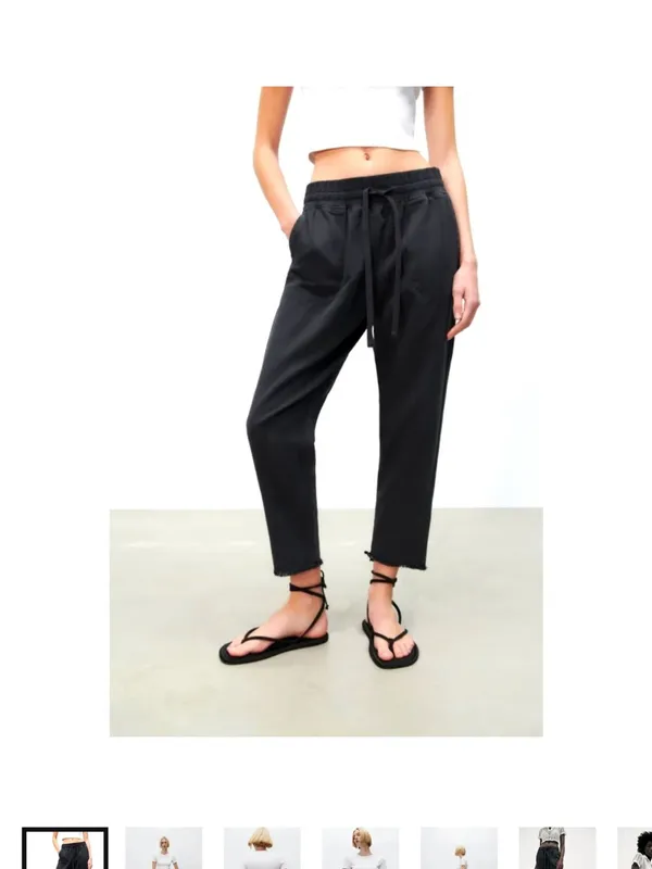 Zara denim joggers pants drawstring high waisted drawstring raw hem adjustable - Image 4