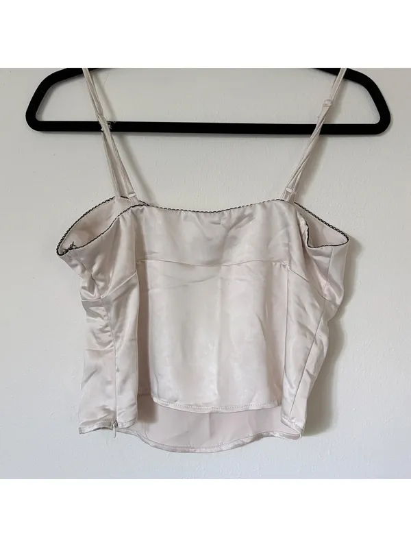 Elegant Cream Satin Camisole Top with Black Bow Accent - Image 5