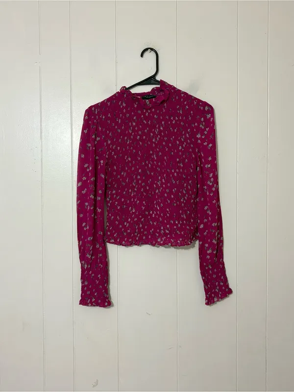 Rag & Bone Kayden Floral Smocked Blouse Pink Size S Mock Neck - Image 3