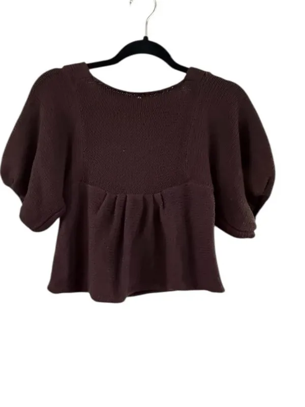 Free People Brown Cropped Puff Sleeve Cardigan - Image 3