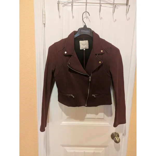 Zara maroon biker jacket cotton Size M - Image 6