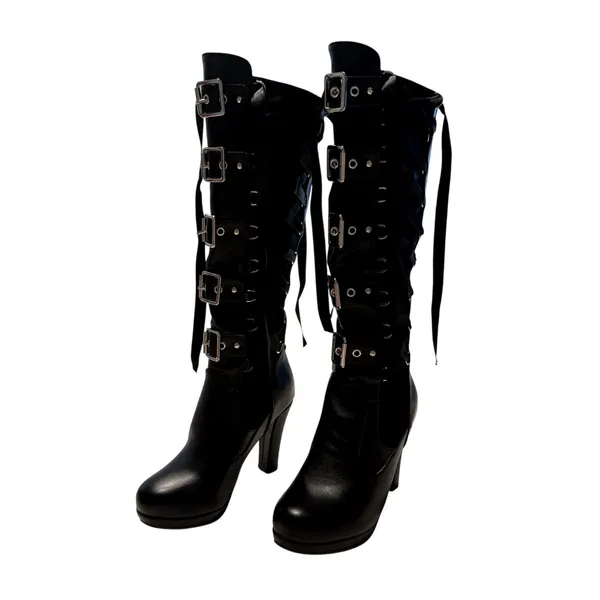 Y2K Women's Knee High Goth Chunky Boots in Black, Size 37/US 7 - Image 2