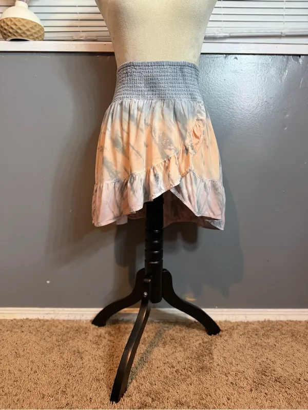 Vintage Havana Pastel Tie Dye Ruffle Skirt Smocked Waist Boho Small - Image 3