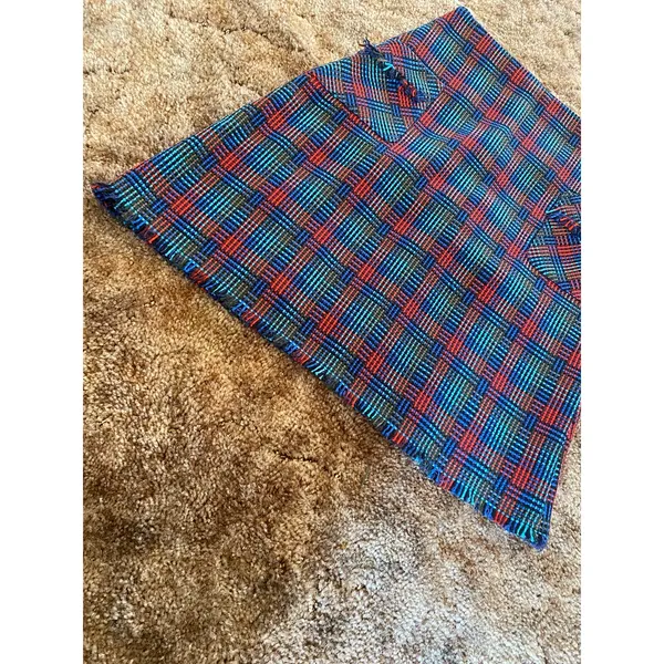 Boden Boucle Tweed Plaid Fringe Trim Mini Pencil Skirt Multicolor Flap Pocket - Image 3
