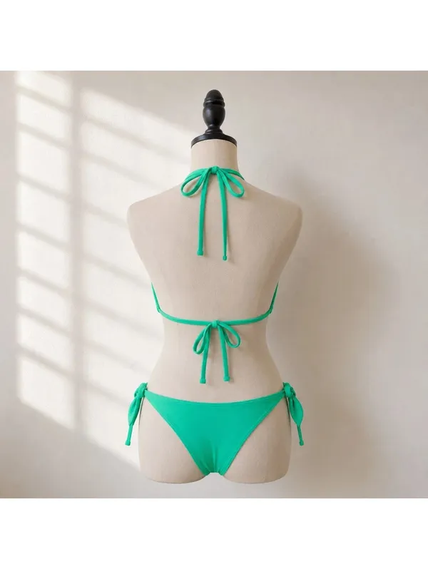 Calzedonia Cobey Green Triangle Bikini Set S Top M Bottom Tie Side - Image 2