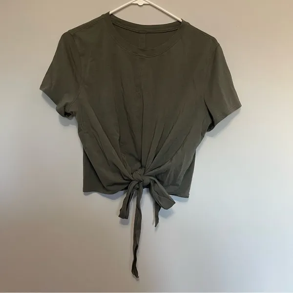 Lululemon Time To Restore Sage Gray Short Sleeve Wrap Around T Shirt - Image 3