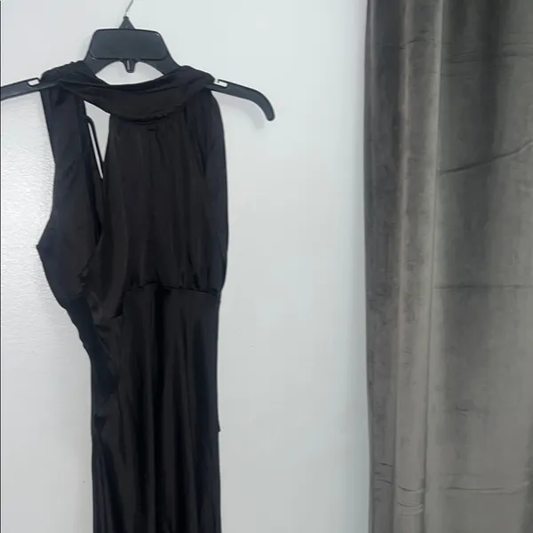 Flawed*** Small Black Satin Halter Neck Midi Dress - Image 5