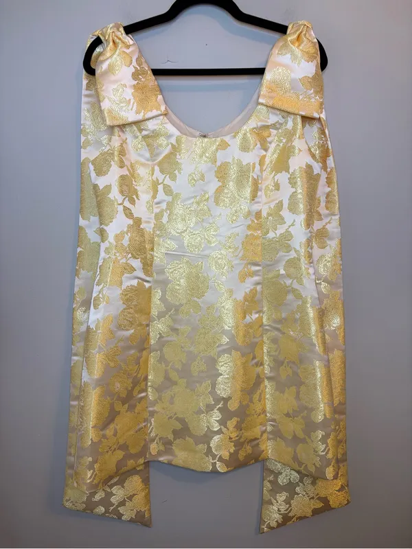 NWT Sugarlips Duson Gold Floral Jacquard Bow Sash Mini Dress L - Image 5