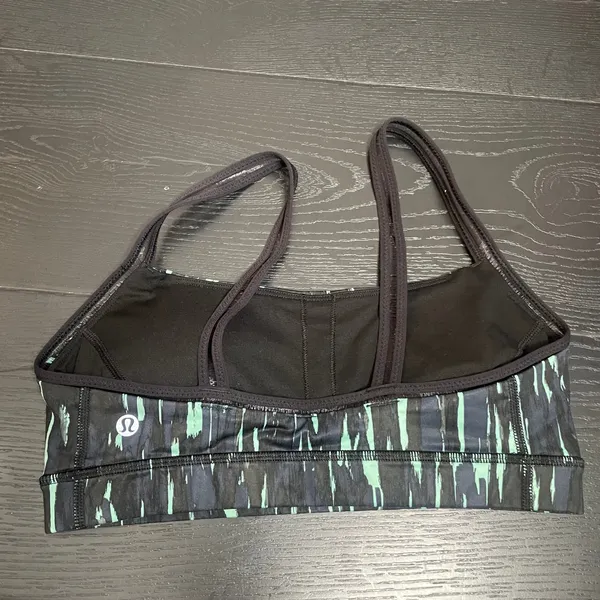 Lululemon Energy Bra Size 8 Green Black Abstract Brushstroke Strappy Sports Bra - Image 2