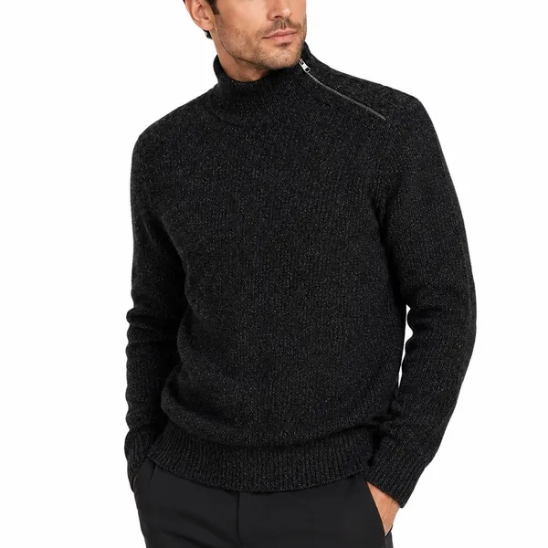 Banana Republic Men’s Mock Neck Zip Shoulder Knit Sweater Black Gray Size Large - Image 2