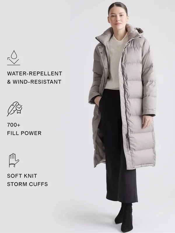 QUINCE Responsible Down Long Puffer Jacket Stone Taupe Color Sz Large - Image 2