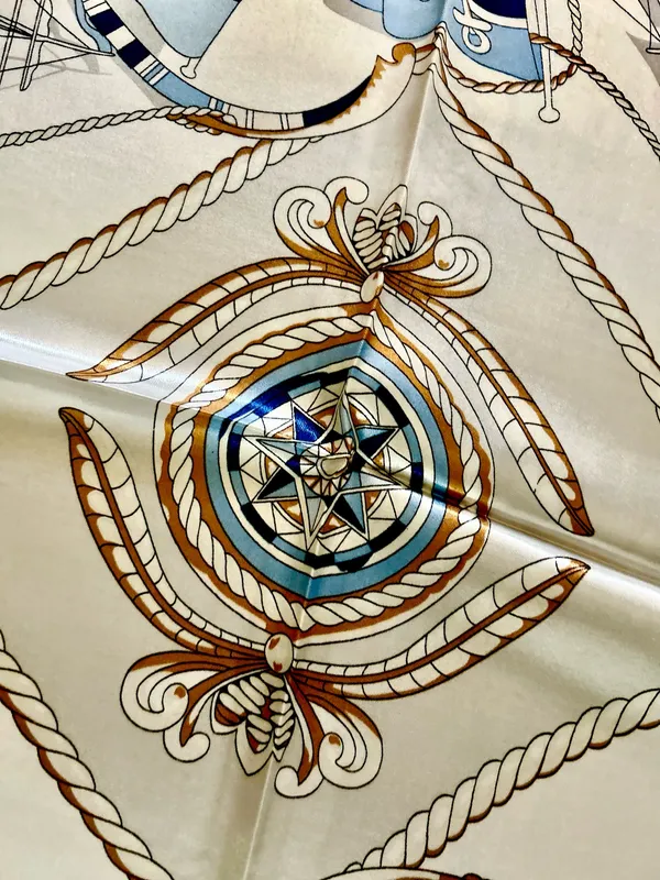 Vintage Square Sailing BOAT,WHEEL&Anchor 35/35 Oversized satin Silky SCARF - Image 10