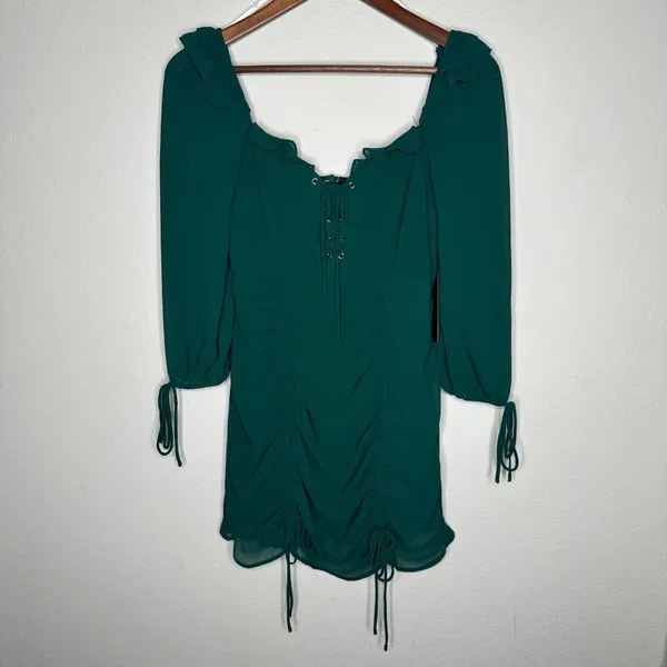 NWT Lulus It Happened in Dublin Forest Green Ruched Lace-up mini dress Sz XS‎ - Image 11