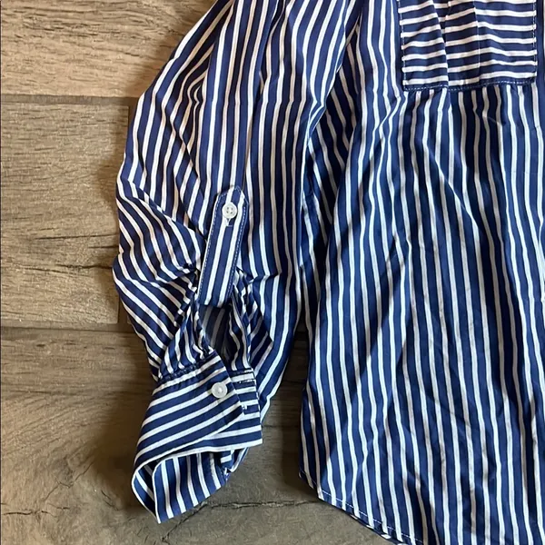 Blue and White Striped Long Sleeve Blouse - Image 2