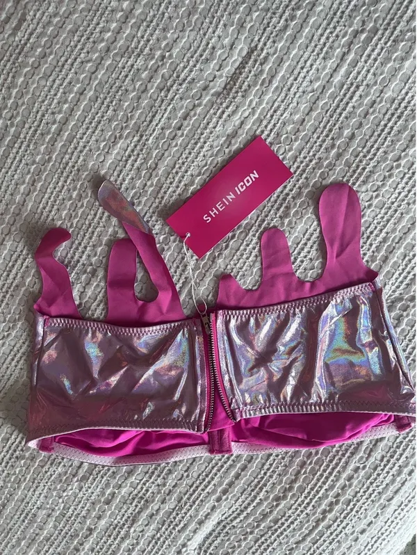 SHEIN Holographic Pink Drip Bandeau Top - Image 2