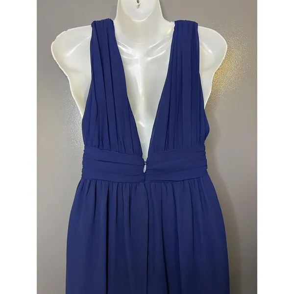 Lulus Dress Womens XS Blue Chiffon Plunge V Neck Maxi Side Slit Formal Gown - Image 7