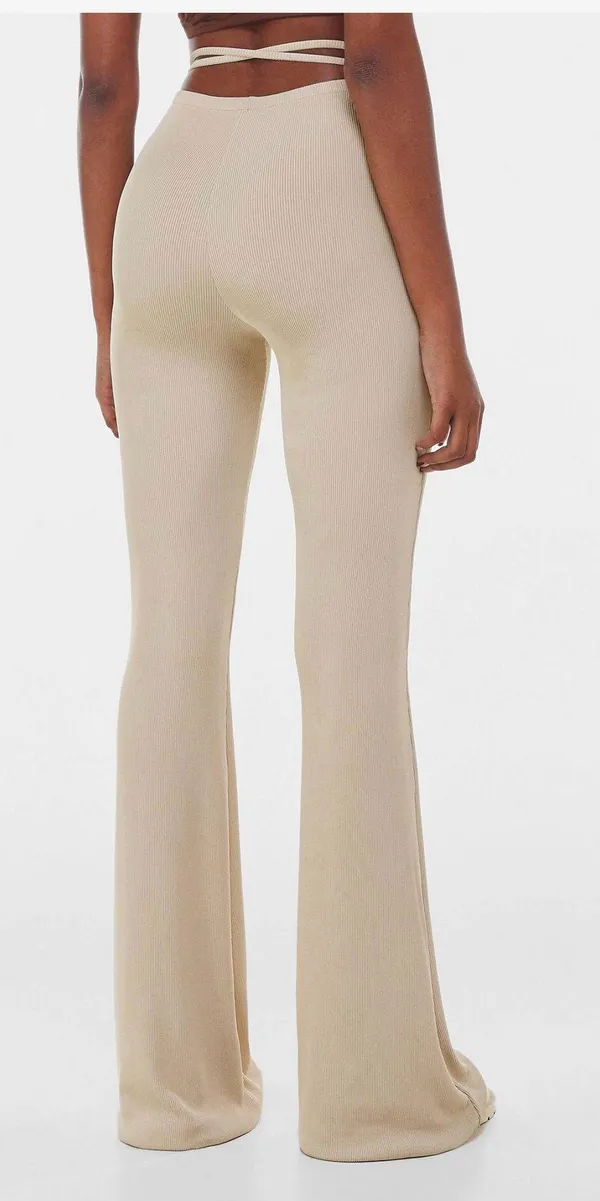 Bershka Wrap Around Flare Pants In Beige - Image 3