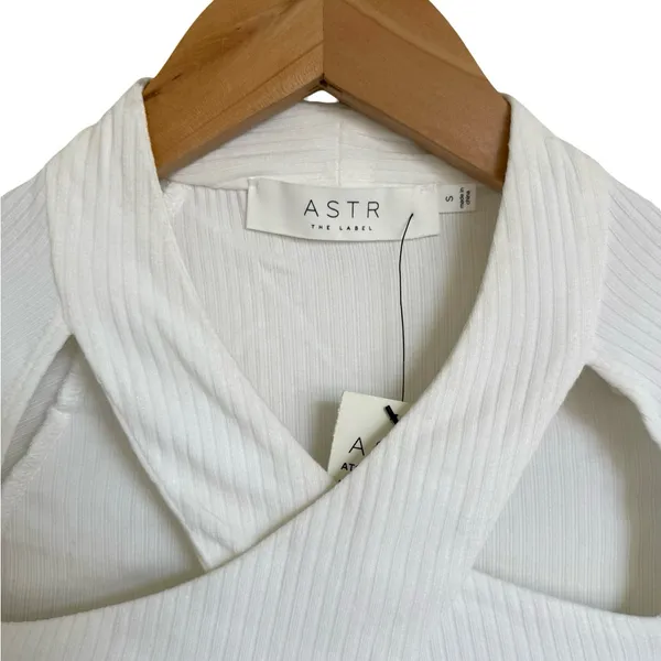 ASTR The Label White Ribbed Bodysuit With Cutout‎ Detail Small S NWT - Image 5