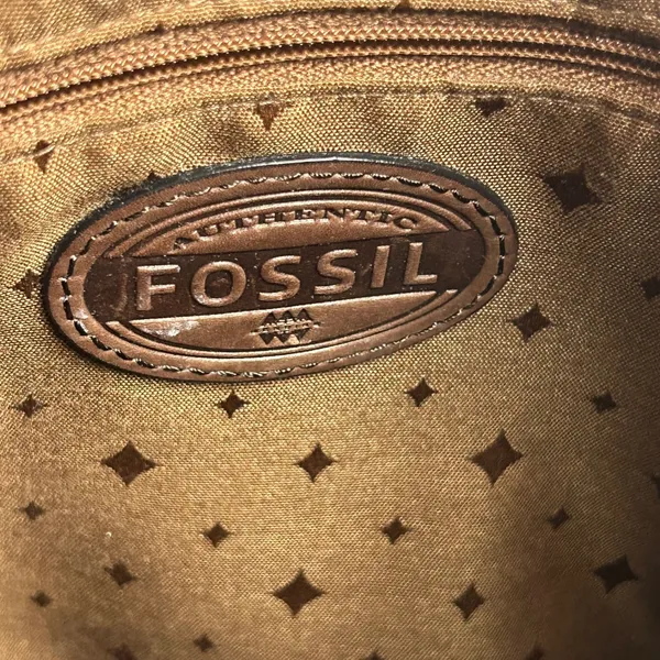 Fossil Vintage Black Leather Crossbody Bag Brown Trim Brass Key Y2K - Image 14