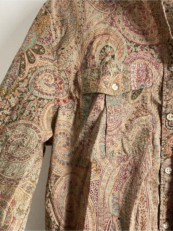 Lauren Ralph Lauren Paisley Button Down Shirt Size M Cotton Boho Blouse Brown - Image 6