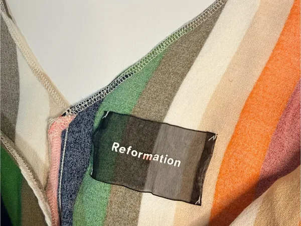 Reformation Multicolor Stripe Tie-Shoulder Cami in Olive, Pink & Cream - Image 3