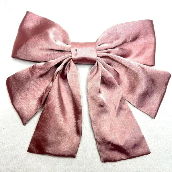 Women’s Dusty Pink Oversized Silky Soft Satin Elegant Hair Bow clip Coquette Y2K - Image 3