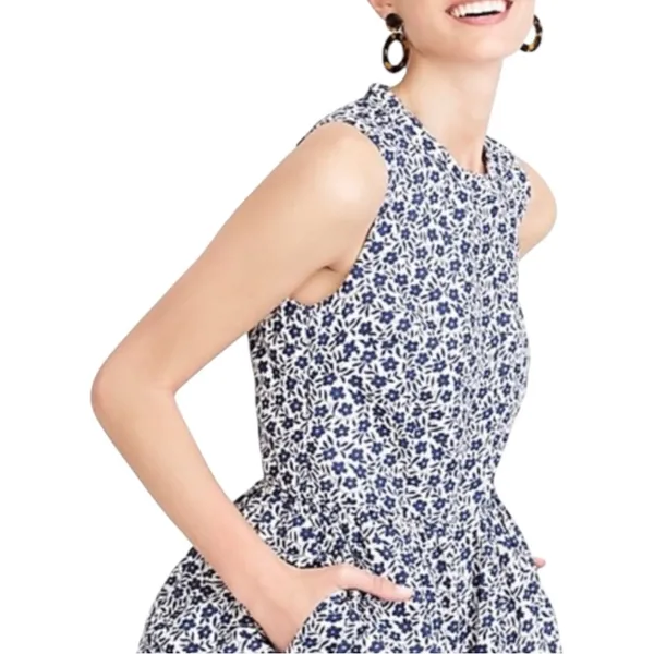 J. Crew Factory Blue And White Floral Button Front Linen Blend Dress - Image 3