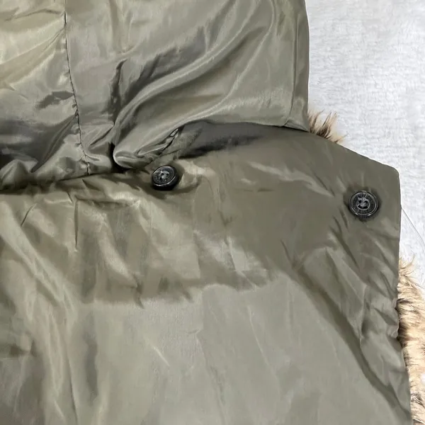 Abercrombie & Fitch Womens Hooded Puffer Vest Liner Olive Green Faux Fur Medium - Image 12