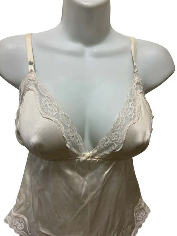 Ashley Taylor 80’s Ivory Teddy Sz M Lace Trim Size Wedding Honeymoon - Image 3
