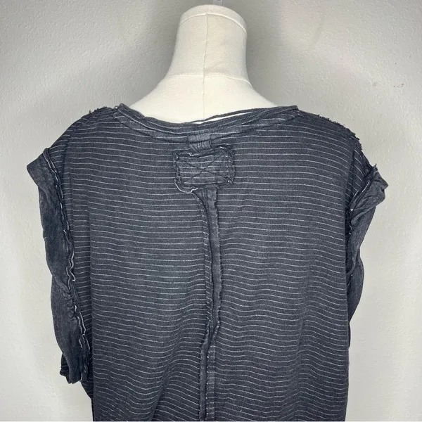 Free People We The Free Black Striped Cap Sleeve Oversized Boxy Our Time Tee Shirt - Image 6