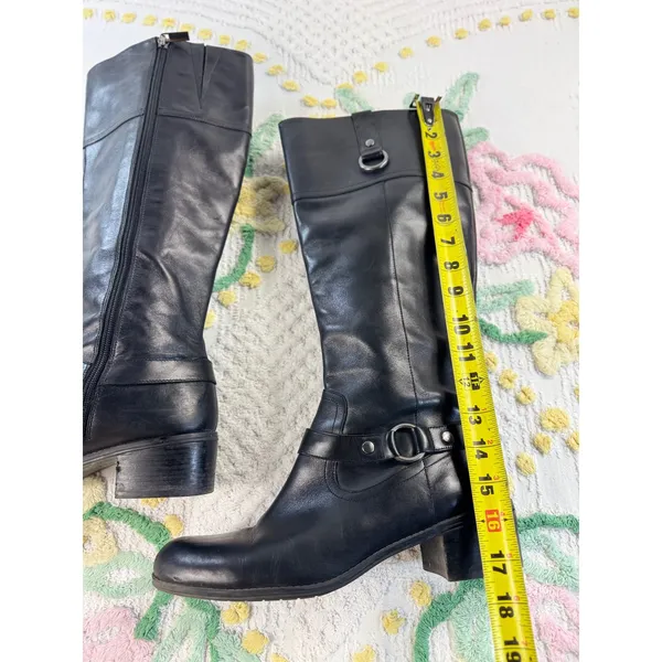 Bandolino BDCOPLIE Black Leather Tall Riding Boots Womens 10M Block Heel Harness - Image 7