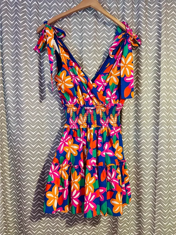 Peach Love CA | Bright Floral Dress, Small - Image 6