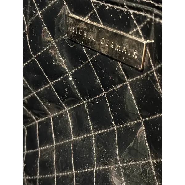 Michel Germain Black Patent Quilted Tote Bag Silver Logo Plaque Magnetic Snap - Image 11