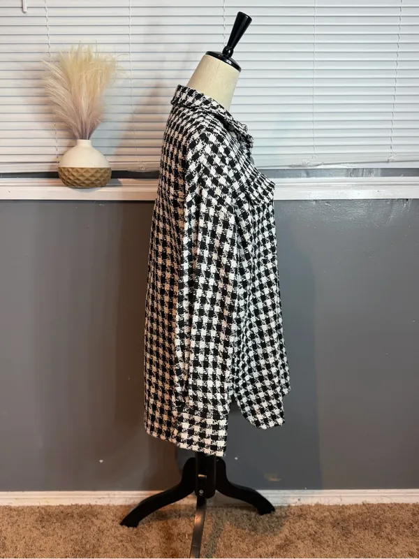 Shoedazzle Black & White Houndstooth Bouclé Shacket Jacket Oversized Medium - Image 6