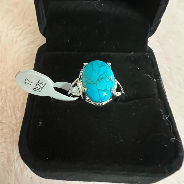 Gorgeous Faux Turquoise and Silver Gemstone Ring Size 17/6.5 US - Image 2