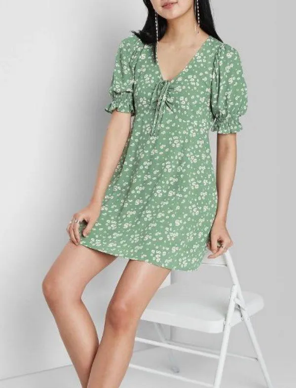 Target Wild Fable Green Floral Mini Dress - Image 2