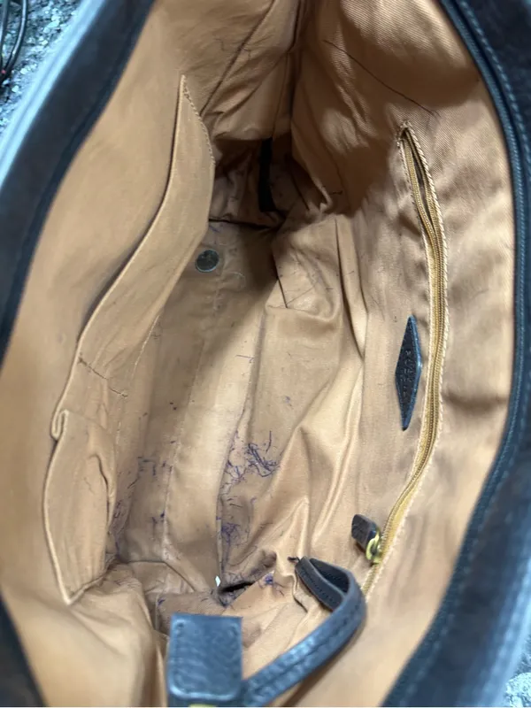 Fossil Tri-Panel Leather Tote in Tan, Cream & Gray with Black Straps - Image 7