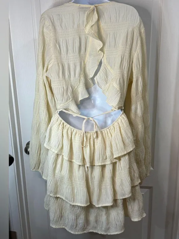 Vici Cream Ruffled Wrap Sundress with Bishop Sleeves - Image 7